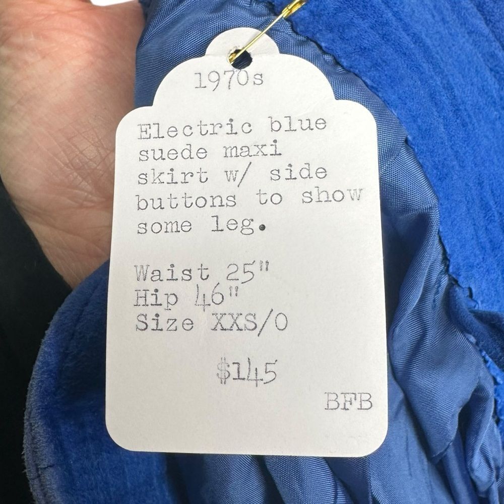 |VTG| 70’S Suede Blue Maxi Skirt w/ Side Buttons - Picture 8 of 9